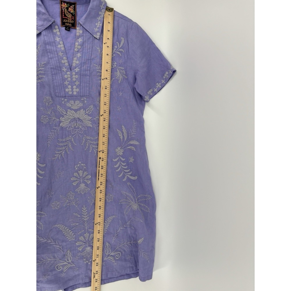 NWOT Johnny Was Linen Henley Collared Dress Sz XS Embroidered Boho Preppy $275 - Picture 15 of 15